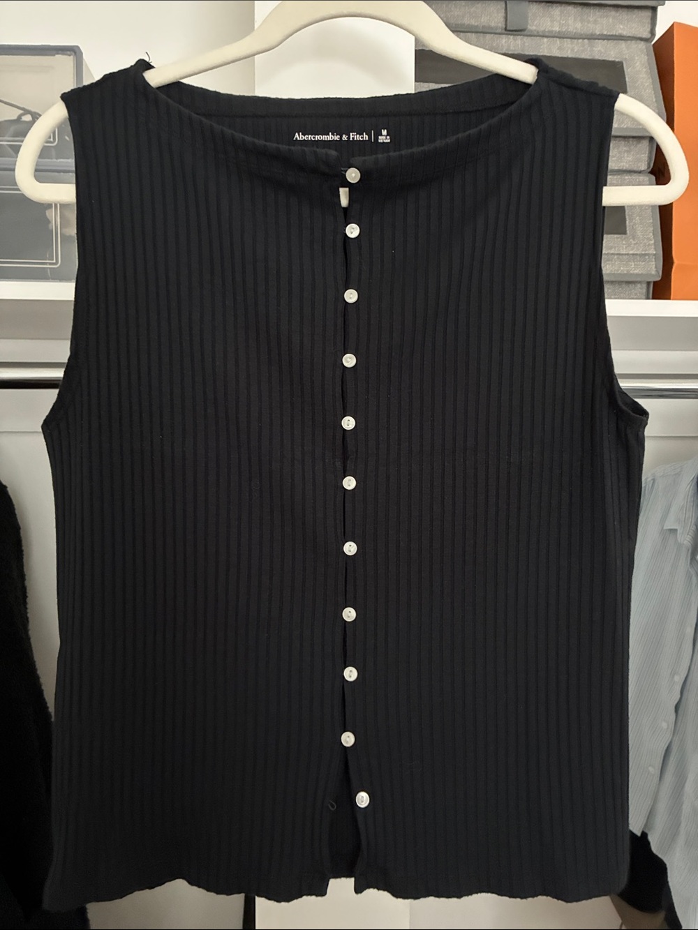 Abercrombie & Fitch navy Ribbed Button-Front Sleeveless Top